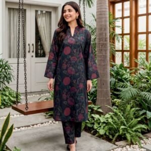 Midnight Crimson Garden 3-Piece Lawn Suit