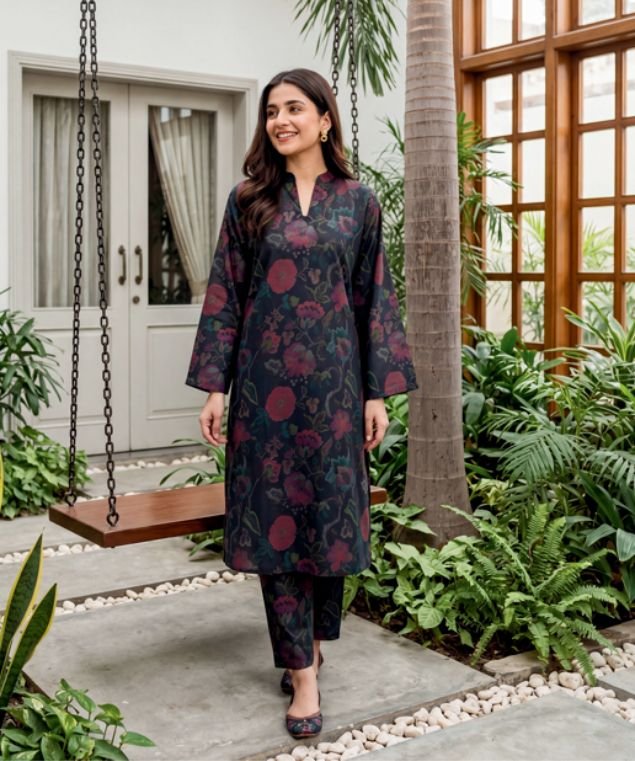 Midnight Crimson Garden 3-Piece Lawn Suit