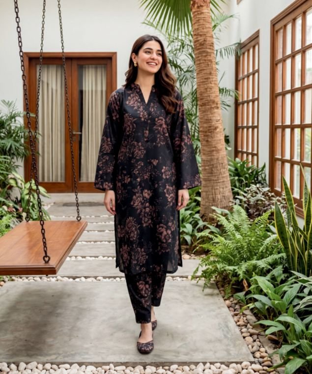 Onyx Copper Flora 3-Piece Lawn Suit