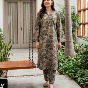 Earthy Taupe Vintage Floral 3-Piece Lawn Suit