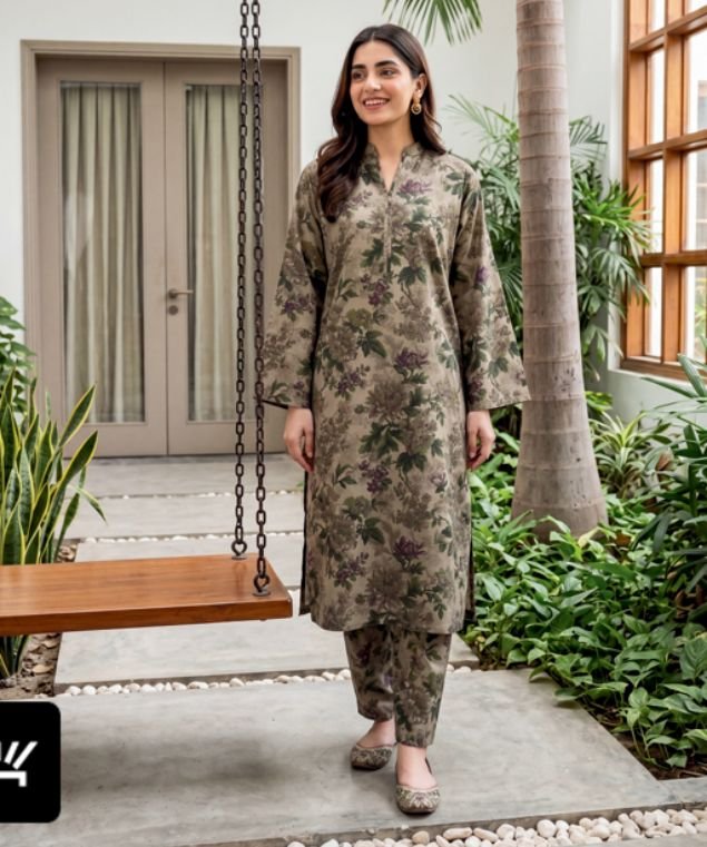 Earthy Taupe Vintage Floral 3-Piece Lawn Suit