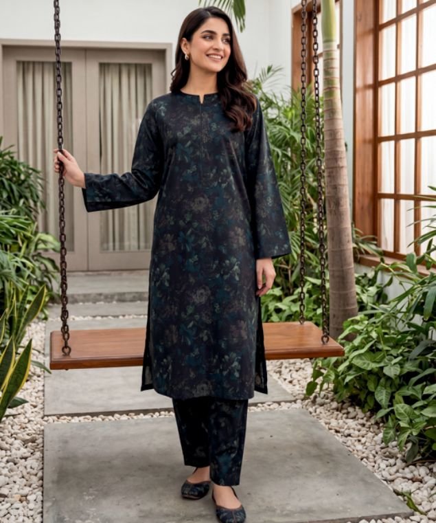 Shadow Teal Botanical 3-Piece Lawn Suit