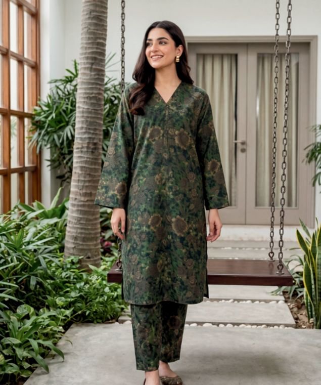 Forest Shadow Bloom 3-Piece Lawn Suit
