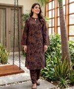 Mocha Roast Marble Leaf 3-Piece Lawn Suit