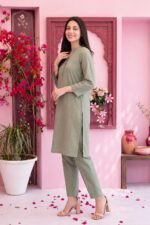Sage Green Geometric 3-Piece Lawn Suit - Image 3