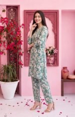 Dusty Teal Floral 3-Piece Lawn Suit - Image 2