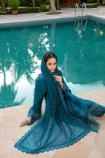 Deep Teal Cutwork 3-Piece Lawn Suit - Image 2