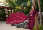Deep Plum Floral Cutwork 3-Piece Lawn Suit - Image 3