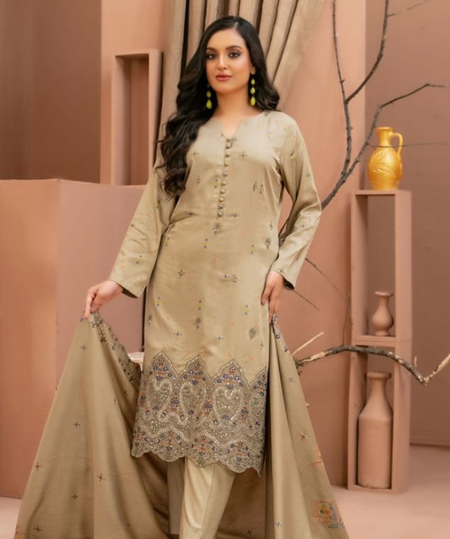 Desert Gold Embroidered 3-Piece Suit