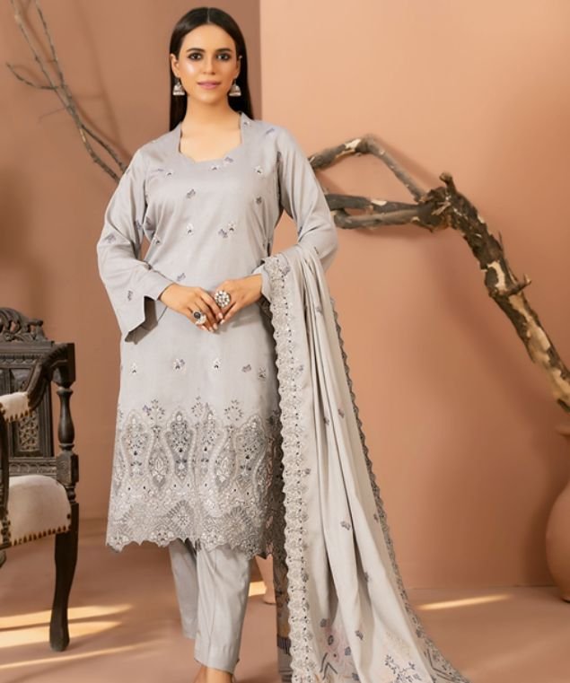 Silver Mist Embroidered 3-Piece Suit