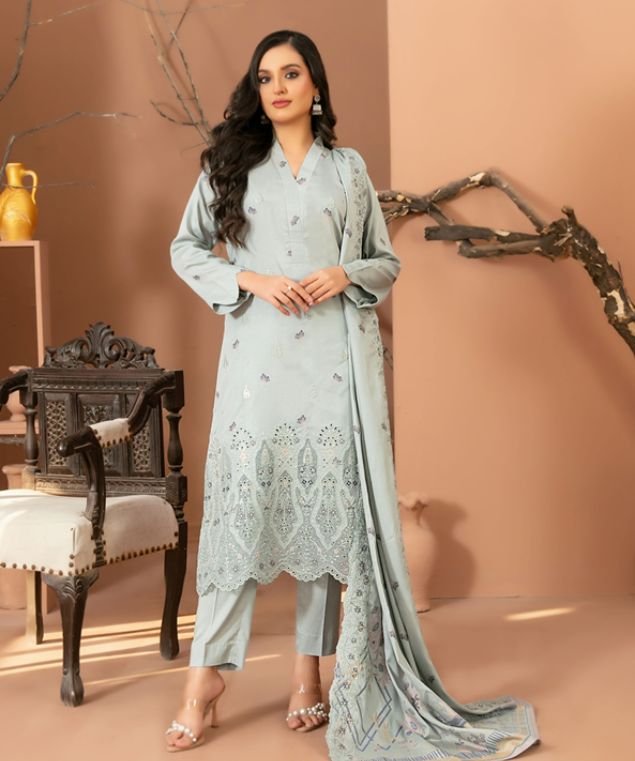 Ice Blue Luxe Embroidered 3-Piece Suit