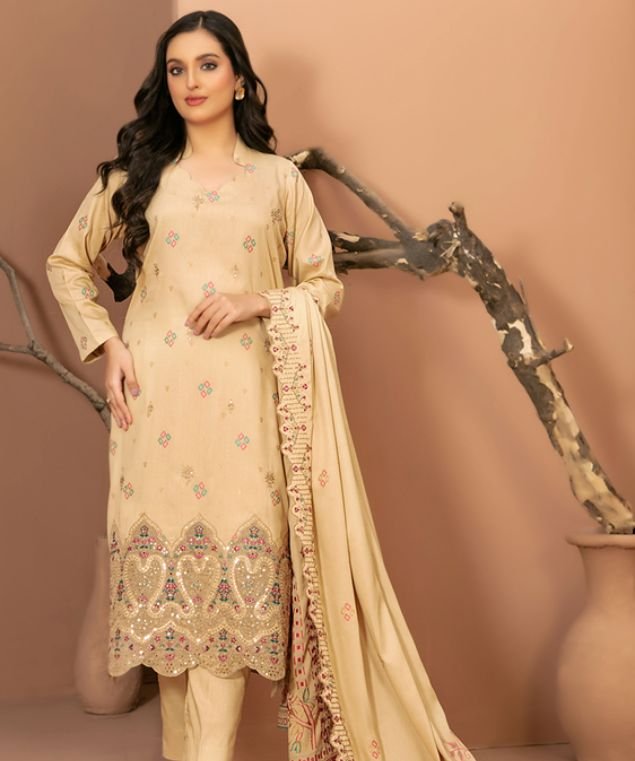 Golden Sand Embroidered 3-Piece Suit
